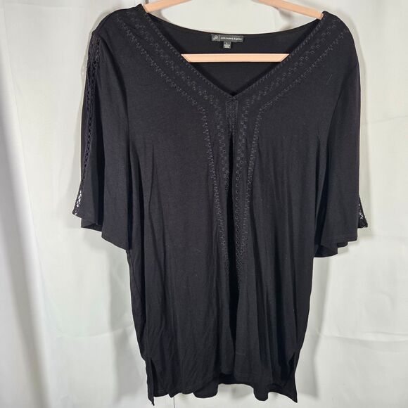 Adrianna Papell Womens Large Black Slit Sleeve V-Neck Tunic Blouse Shirt Top - Picture 1 of 8